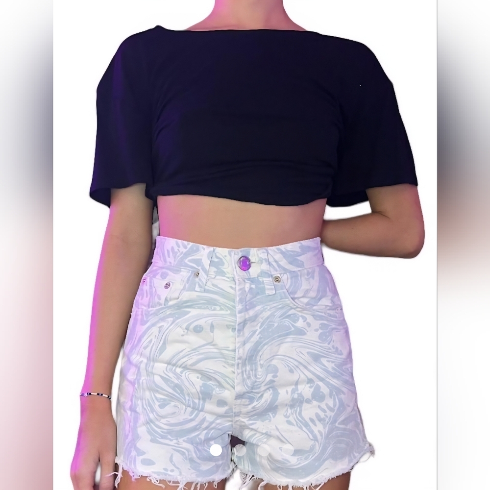 Zara Blue and White Denim Shorts